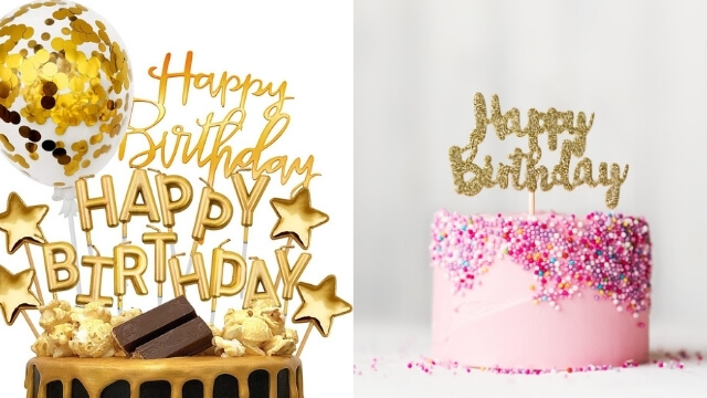 Happy Golden Birthday Cake Toppers